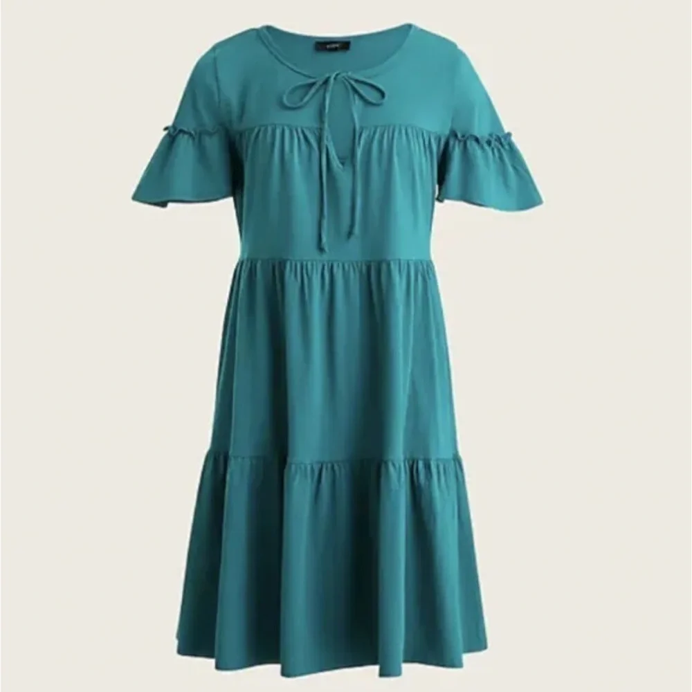 NWT J. Crew Broken-in jersey tiered ruffle mini dress in teal - Picture 1 of 8